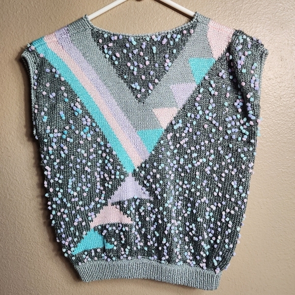 Handmade Womens Gray Geometric Bobble-Knit Pullover Vest-Size S - Picture 6 of 6